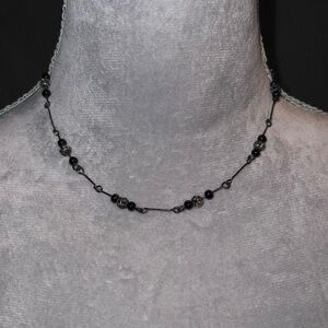 Vintage Wire & Black Dainty Beaded Necklace